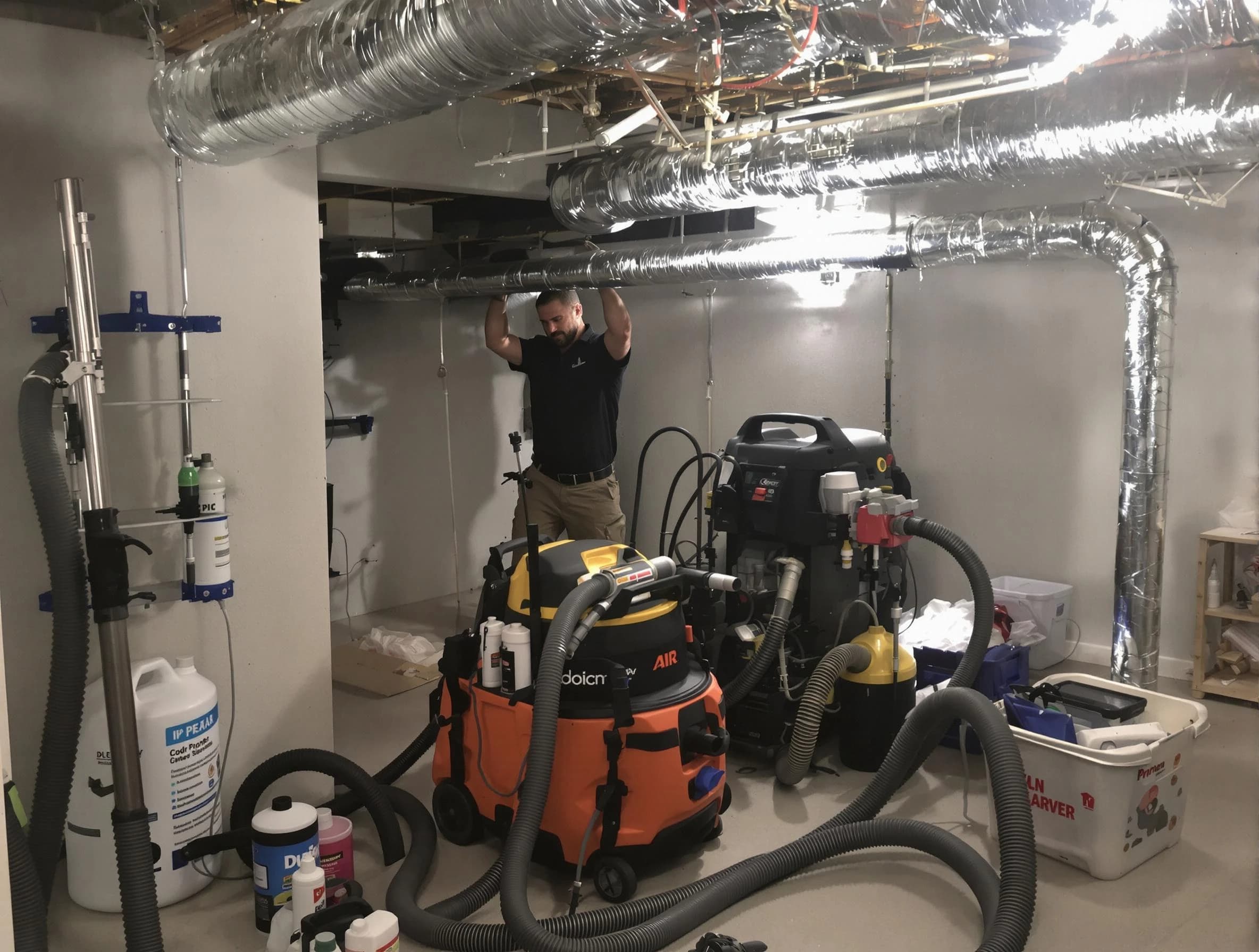 Sandy Springs Air Duct Cleaning specialist performing professional mold removal from air ducts using safety equipment in Sandy Springs