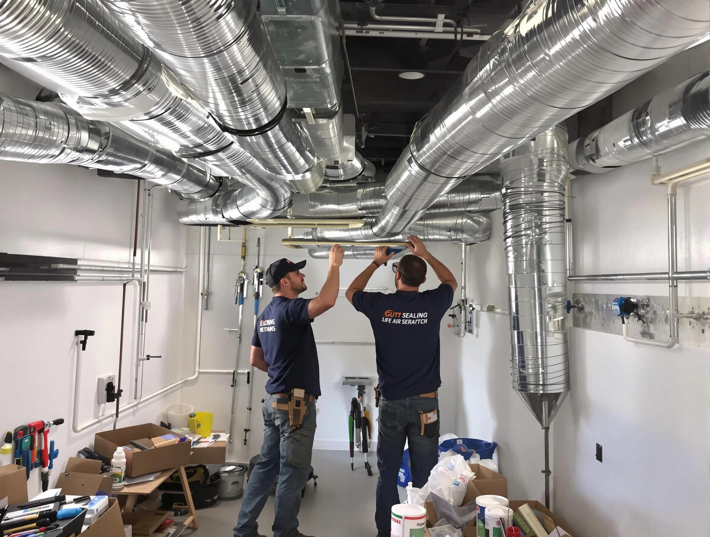 Sandy Springs Air Duct Cleaning technician applying professional duct sealing solutions in Sandy Springs