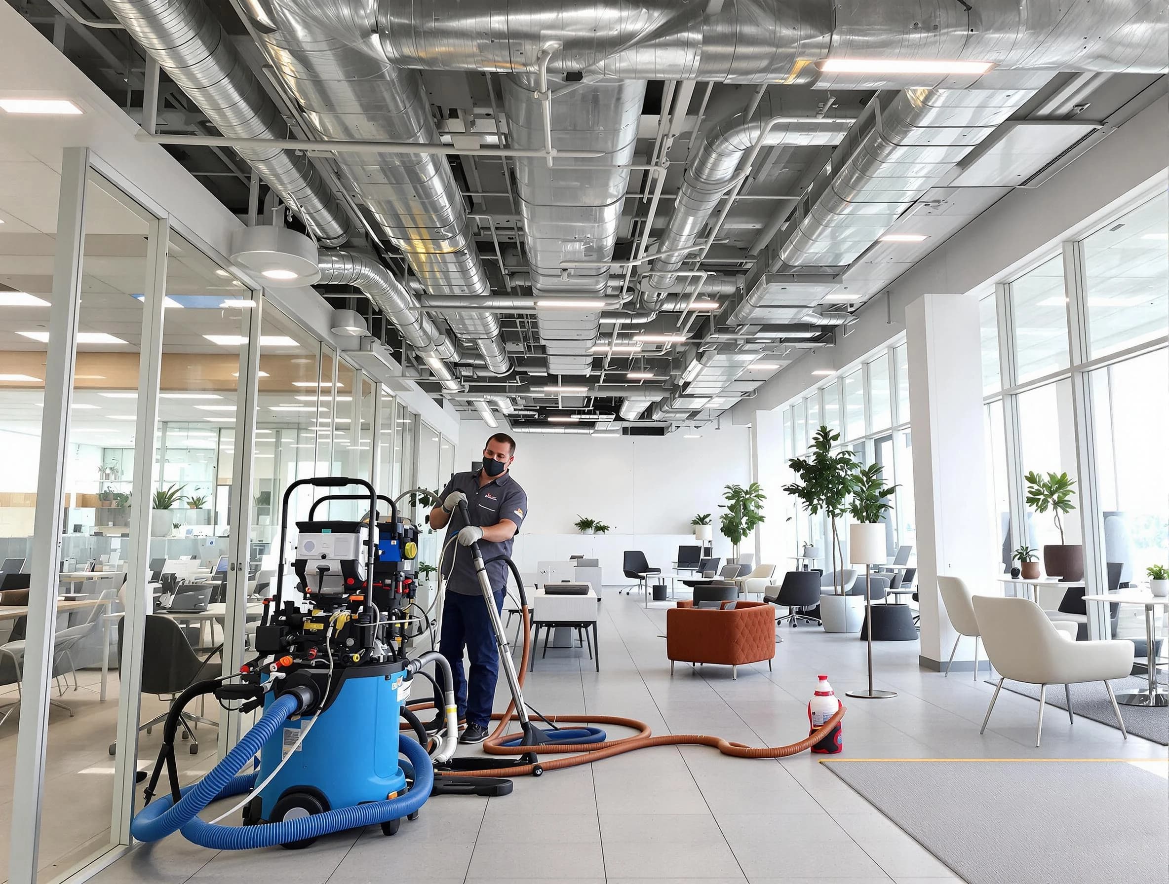Sandy Springs Air Duct Cleaning team conducting comprehensive commercial duct cleaning at a business location in Sandy Springs
