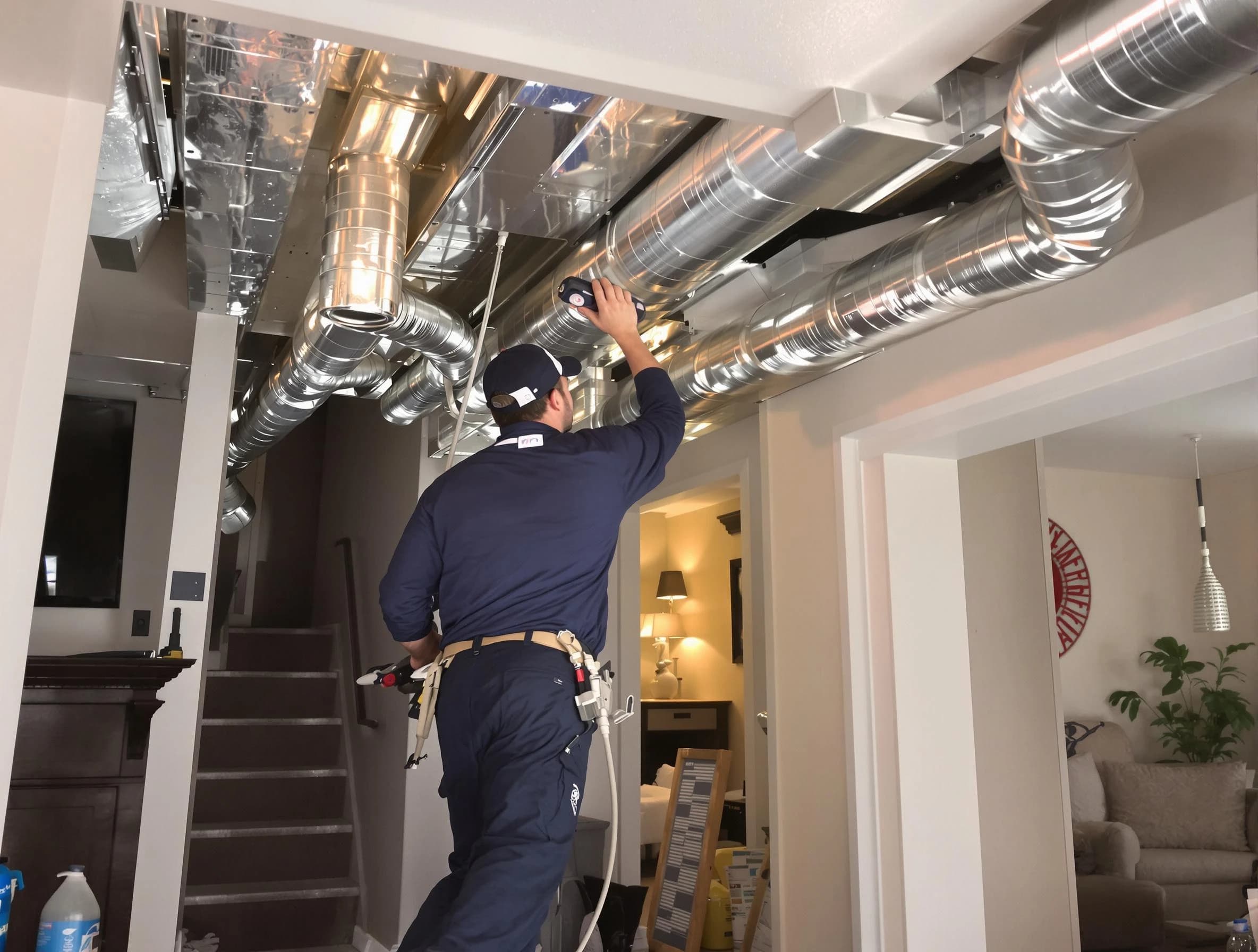 Sandy Springs Air Duct Cleaning expert performing specialized duct cleaning in a mobile home in Sandy Springs