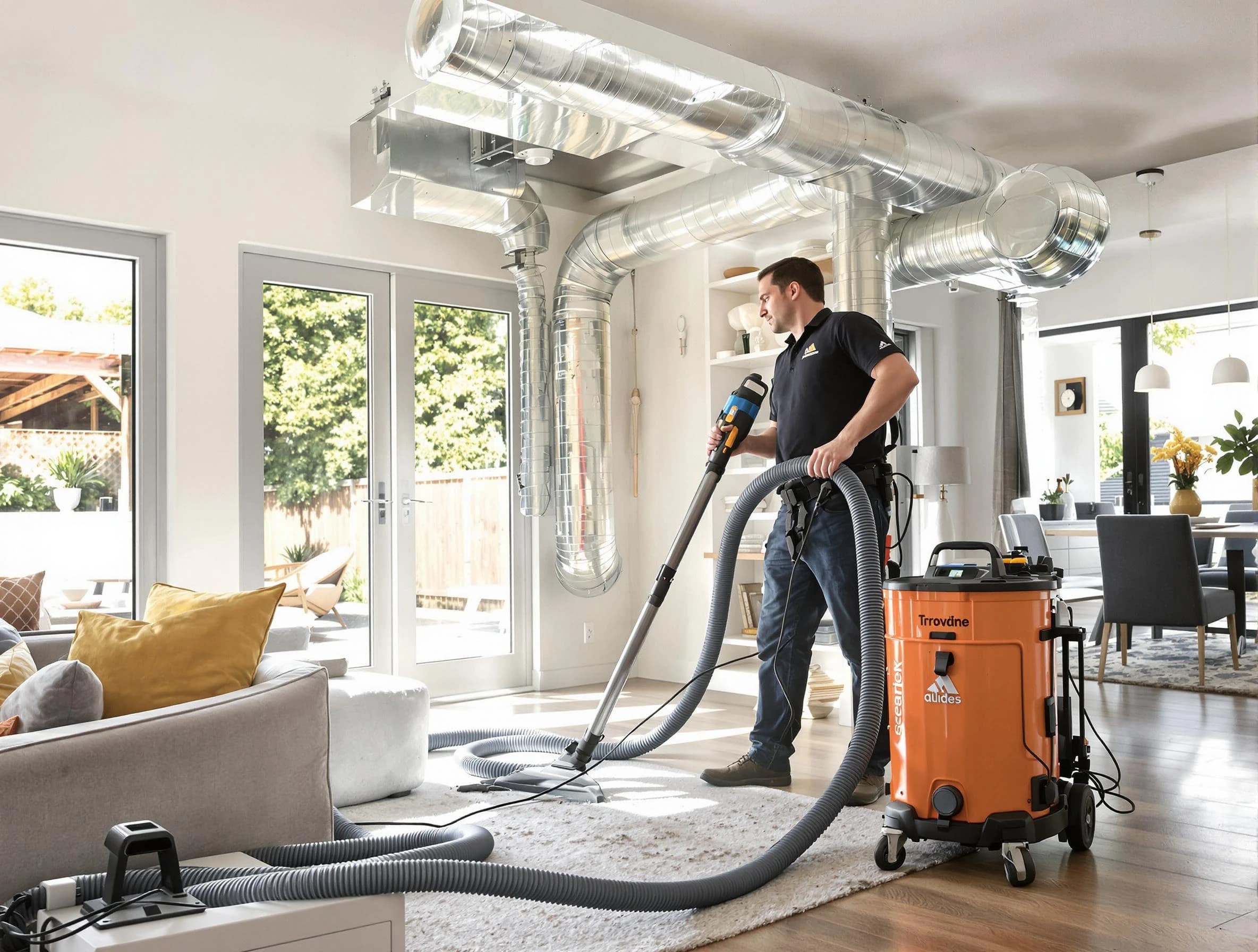 Sandy Springs Air Duct Cleaning specialist performing thorough residential duct cleaning using advanced equipment in Sandy Springs