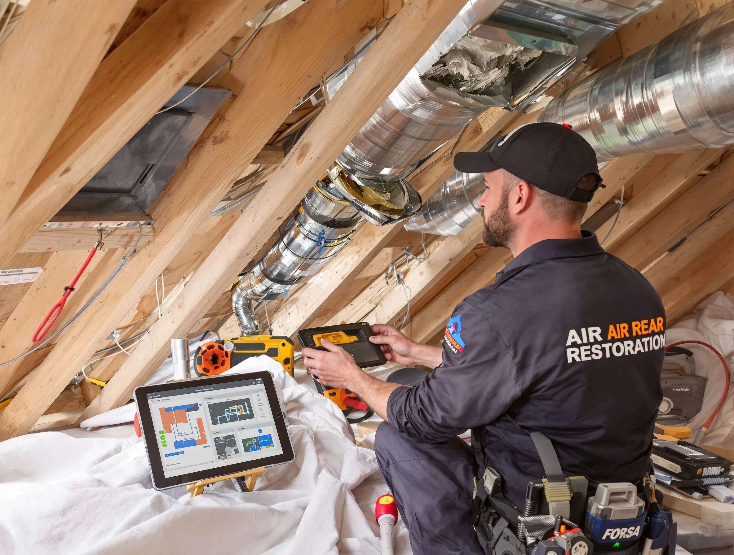 Sandy Springs Air Duct Cleaning technician performing precise duct repair work in Sandy Springs
