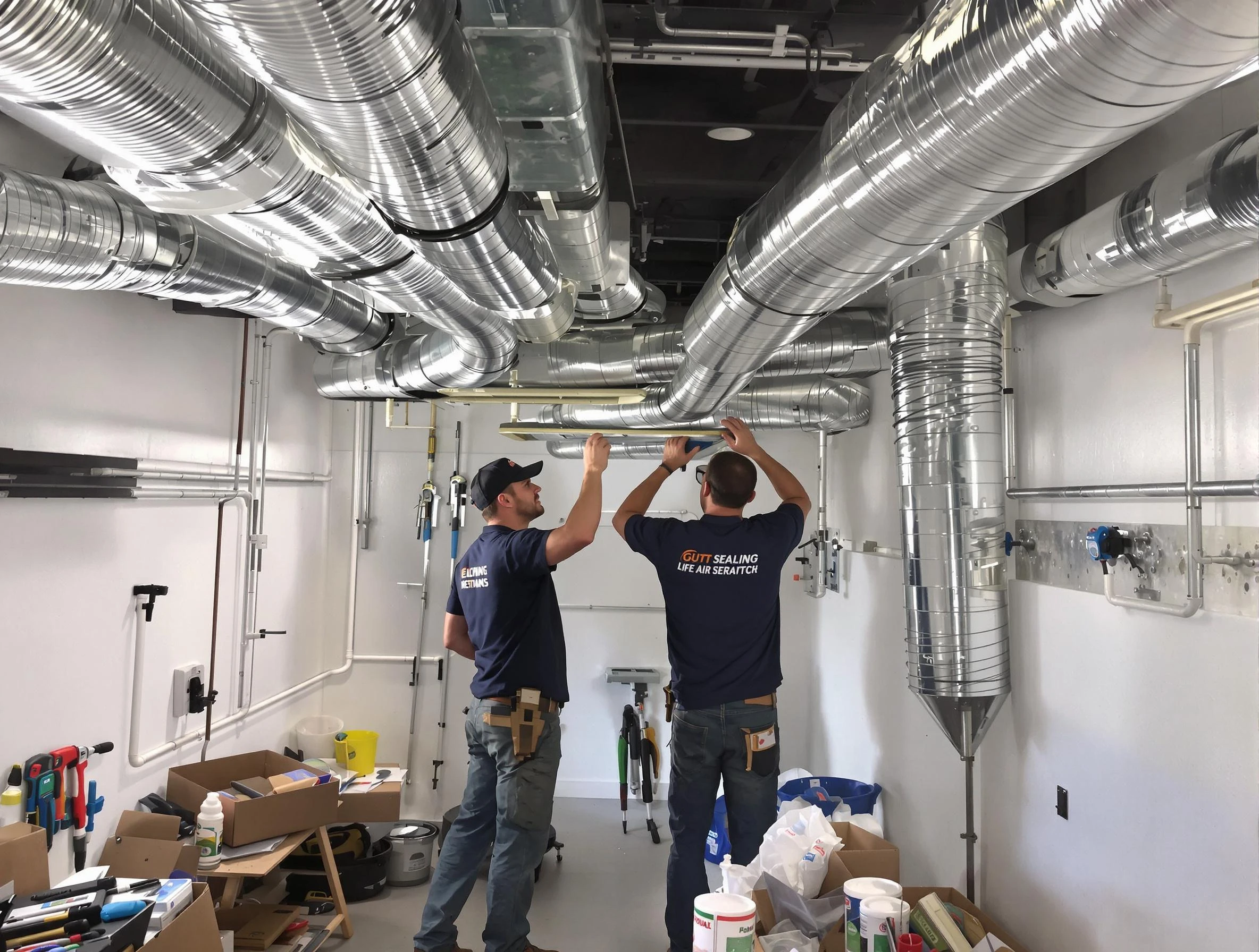 Sandy Springs Air Duct Cleaning technician applying professional duct sealing solutions in Sandy Springs