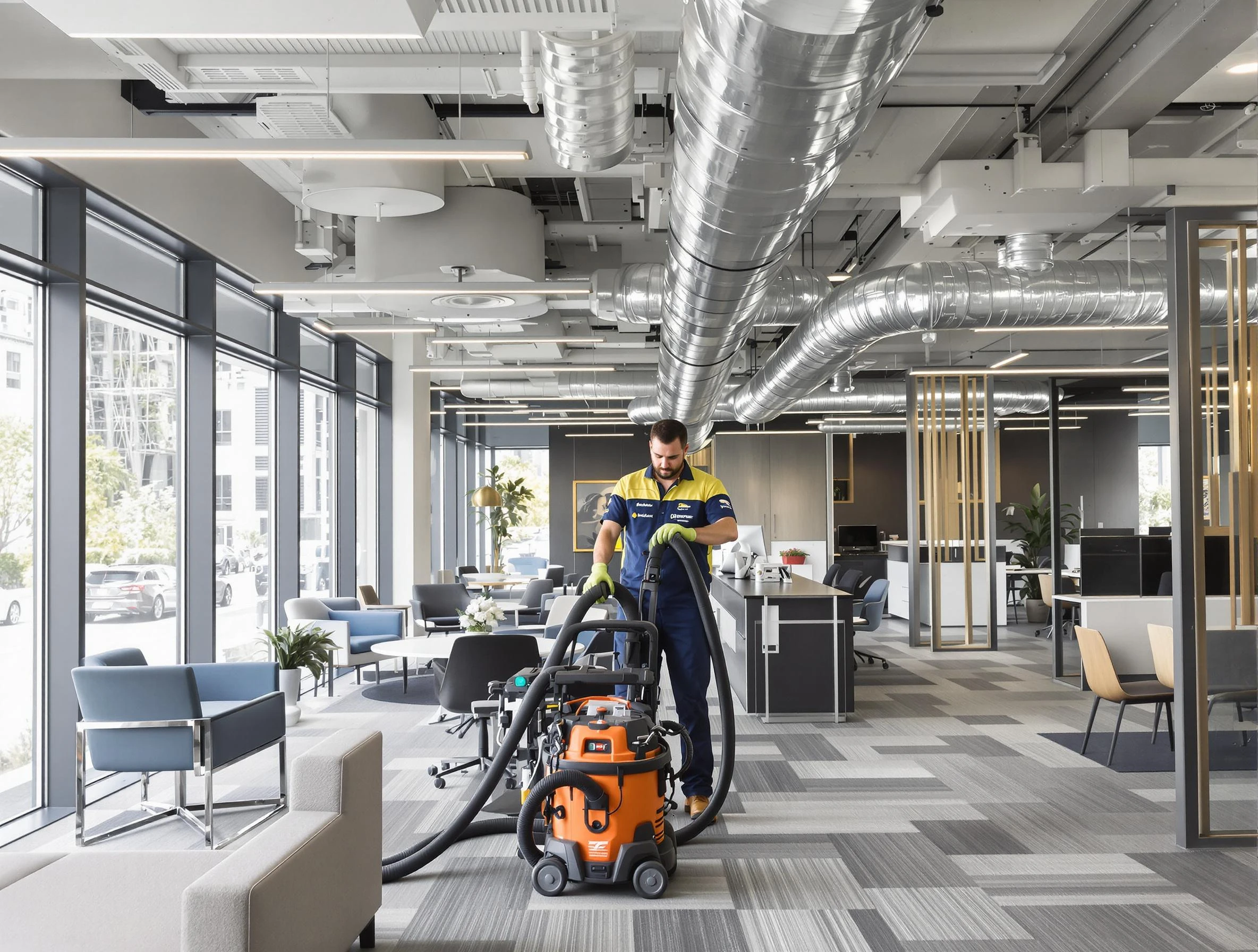 Sandy Springs Air Duct Cleaning team performing thorough commercial duct cleaning at a Sandy Springs business center