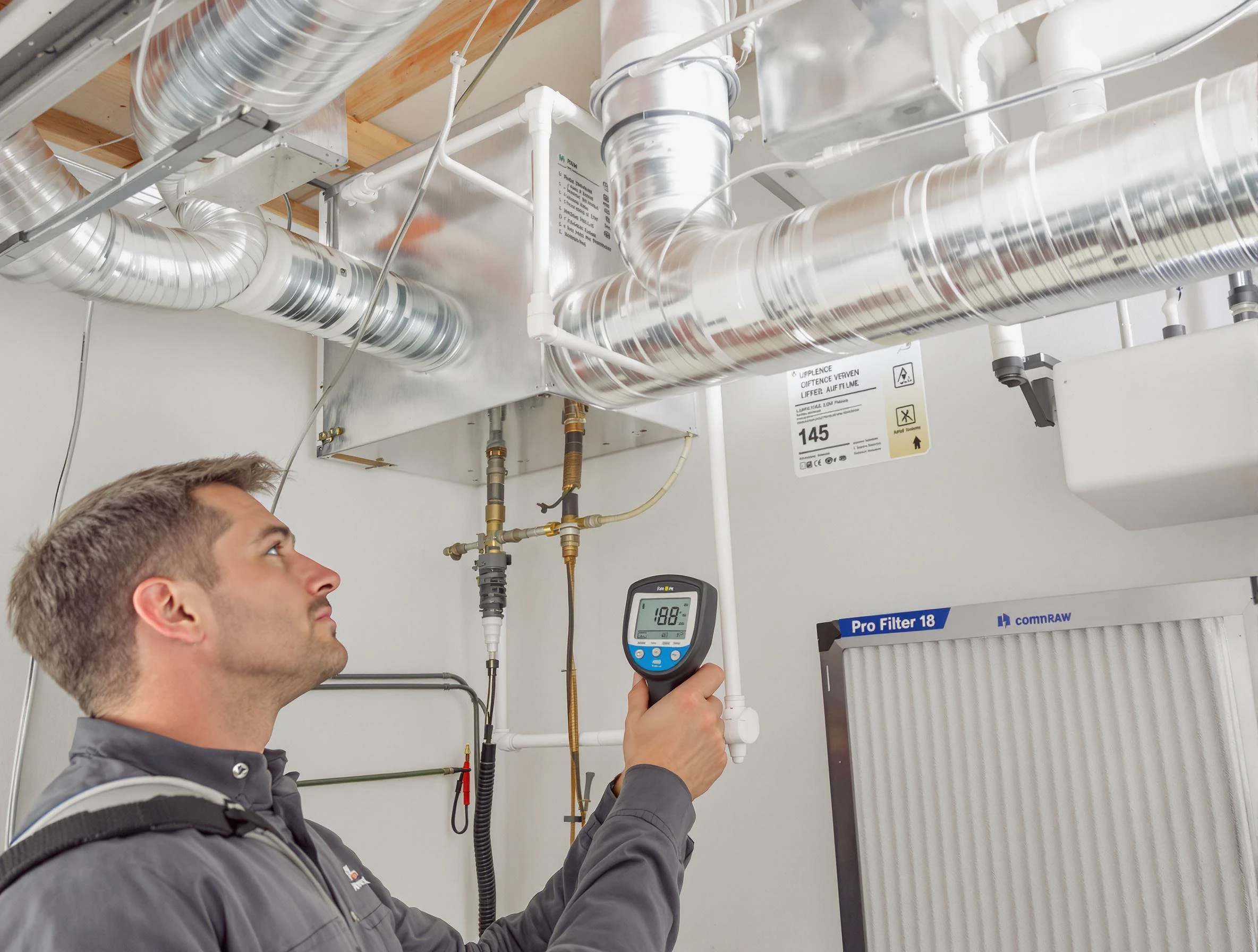 Sandy Springs Air Duct Cleaning expert conducting detailed filter system inspection using diagnostic tools in Sandy Springs
